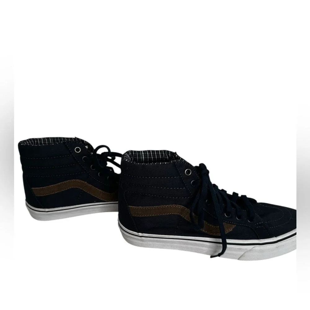 Vans Sk8 Hi Navy Brown Suede‎ Canvas High Top Skate Shoes Men 7.5 Women 9
